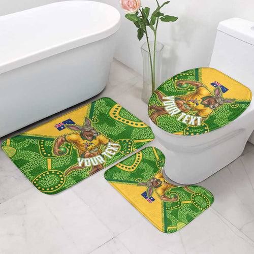 Personalized Australian Jackaroo Lawn Bowls Bathroom Set Kangaroo Athlete Indigenous Pattern Green Yellow Sports Mascot