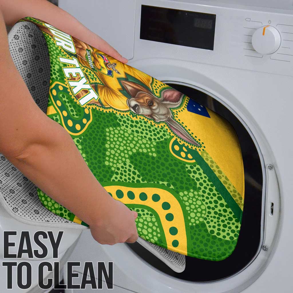 Personalized Australian Jackaroo Lawn Bowls Bathroom Set Kangaroo Athlete Indigenous Pattern Green Yellow Sports Mascot