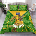 Personalized Australian Jackaroo Lawn Bowls Bedding Set Kangaroo Athlete Indigenous Pattern Green Yellow Sports Mascot