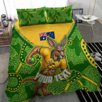 Personalized Australian Jackaroo Lawn Bowls Bedding Set Kangaroo Athlete Indigenous Pattern Green Yellow Sports Mascot