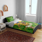 Personalized Australian Jackaroo Lawn Bowls Bedding Set Kangaroo Athlete Indigenous Pattern Green Yellow Sports Mascot