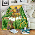 Personalized Australian Jackaroo Lawn Bowls Blanket Kangaroo Athlete Indigenous Pattern Green Yellow Sports Mascot