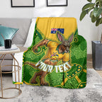 Personalized Australian Jackaroo Lawn Bowls Blanket Kangaroo Athlete Indigenous Pattern Green Yellow Sports Mascot