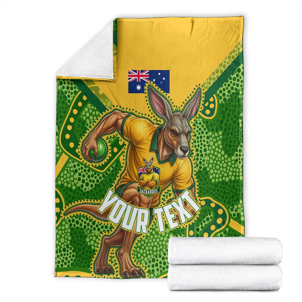 Personalized Australian Jackaroo Lawn Bowls Blanket Kangaroo Athlete Indigenous Pattern Green Yellow Sports Mascot