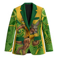 Personalized Australian Jackaroo Lawn Bowls Blazer Kangaroo Athlete Indigenous Pattern Green Yellow Sports Mascot