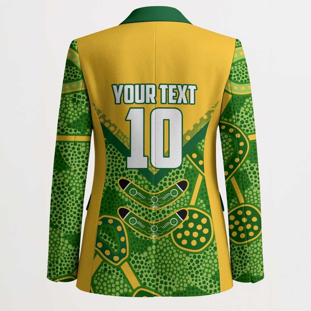 Personalized Australian Jackaroo Lawn Bowls Blazer Kangaroo Athlete Indigenous Pattern Green Yellow Sports Mascot