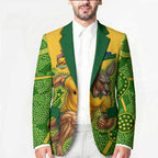 Personalized Australian Jackaroo Lawn Bowls Blazer Kangaroo Athlete Indigenous Pattern Green Yellow Sports Mascot