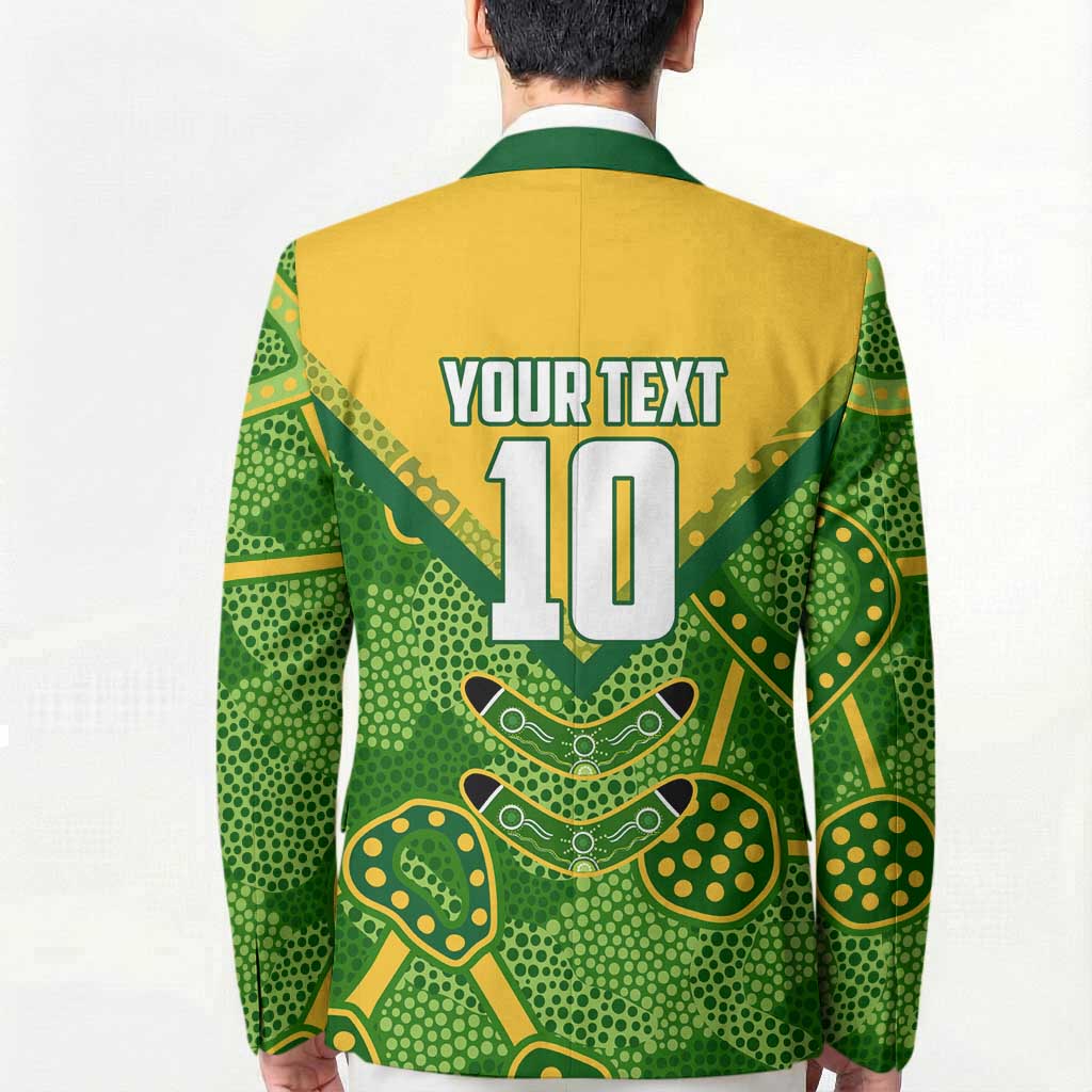 Personalized Australian Jackaroo Lawn Bowls Blazer Kangaroo Athlete Indigenous Pattern Green Yellow Sports Mascot