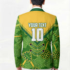 Personalized Australian Jackaroo Lawn Bowls Blazer Kangaroo Athlete Indigenous Pattern Green Yellow Sports Mascot