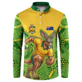 Personalized Australian Jackaroo Lawn Bowls Button Sweatshirt Kangaroo Athlete Indigenous Pattern Green Yellow Sports Mascot