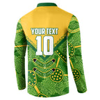 Personalized Australian Jackaroo Lawn Bowls Button Sweatshirt Kangaroo Athlete Indigenous Pattern Green Yellow Sports Mascot