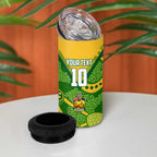 Personalized Australian Jackaroo Lawn Bowls 4 in 1 Can Cooler Tumbler Kangaroo Athlete Indigenous Pattern Green Yellow Sports Mascot