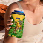 Personalized Australian Jackaroo Lawn Bowls 4 in 1 Can Cooler Tumbler Kangaroo Athlete Indigenous Pattern Green Yellow Sports Mascot