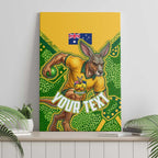Personalized Australian Jackaroo Lawn Bowls Canvas Wall Art Kangaroo Athlete Indigenous Pattern Green Yellow Sports Mascot