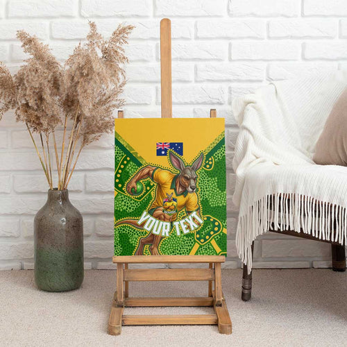 Personalized Australian Jackaroo Lawn Bowls Canvas Wall Art Kangaroo Athlete Indigenous Pattern Green Yellow Sports Mascot