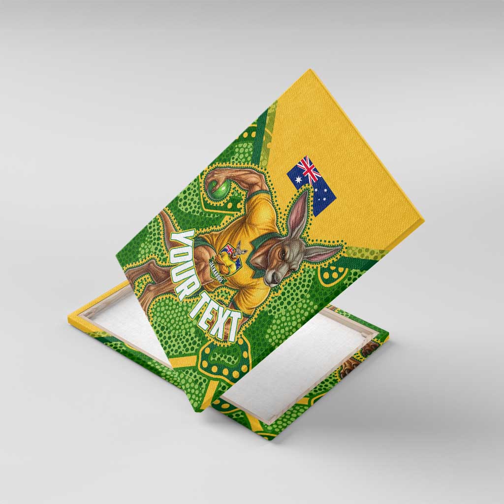 Personalized Australian Jackaroo Lawn Bowls Canvas Wall Art Kangaroo Athlete Indigenous Pattern Green Yellow Sports Mascot