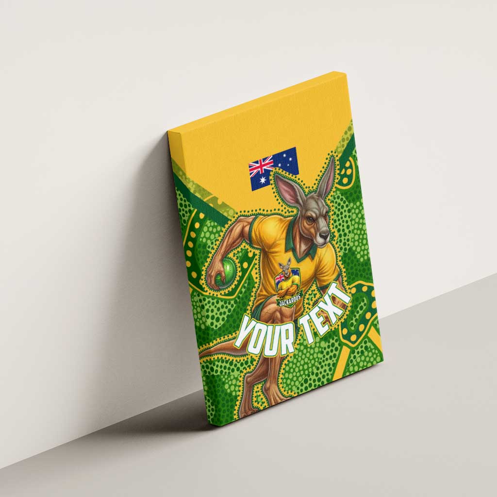 Personalized Australian Jackaroo Lawn Bowls Canvas Wall Art Kangaroo Athlete Indigenous Pattern Green Yellow Sports Mascot