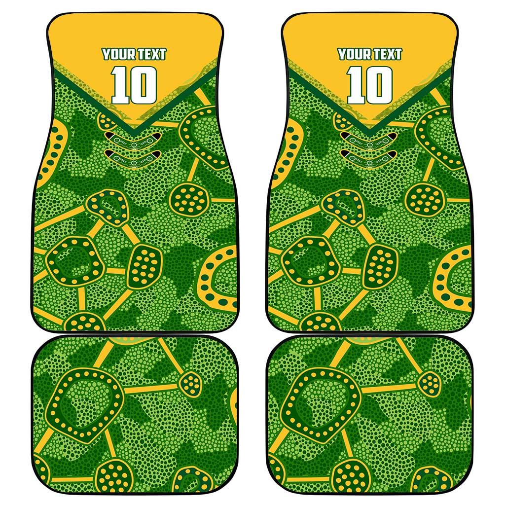 Personalized Australian Jackaroo Lawn Bowls Car Mats Kangaroo Athlete Indigenous Pattern Green Yellow Sports Mascot