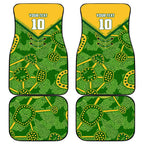 Personalized Australian Jackaroo Lawn Bowls Car Mats Kangaroo Athlete Indigenous Pattern Green Yellow Sports Mascot