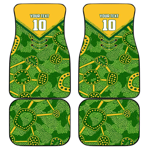 Personalized Australian Jackaroo Lawn Bowls Car Mats Kangaroo Athlete Indigenous Pattern Green Yellow Sports Mascot
