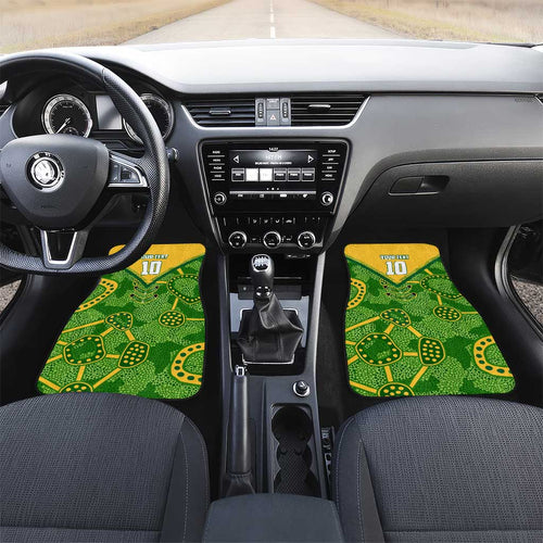 Personalized Australian Jackaroo Lawn Bowls Car Mats Kangaroo Athlete Indigenous Pattern Green Yellow Sports Mascot