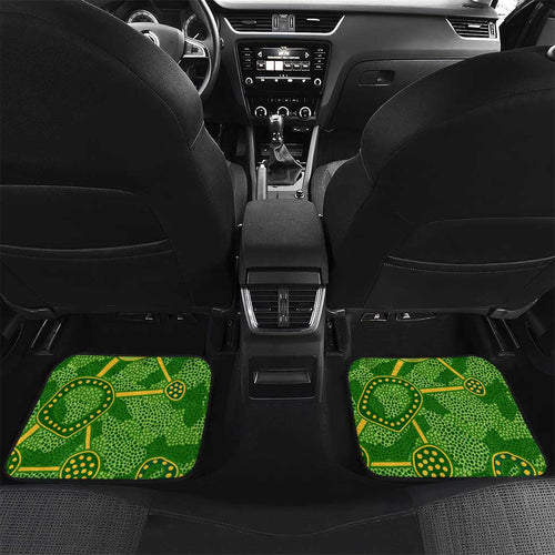 Personalized Australian Jackaroo Lawn Bowls Car Mats Kangaroo Athlete Indigenous Pattern Green Yellow Sports Mascot