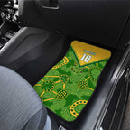 Personalized Australian Jackaroo Lawn Bowls Car Mats Kangaroo Athlete Indigenous Pattern Green Yellow Sports Mascot