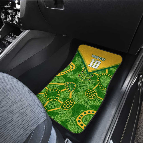 Personalized Australian Jackaroo Lawn Bowls Car Mats Kangaroo Athlete Indigenous Pattern Green Yellow Sports Mascot