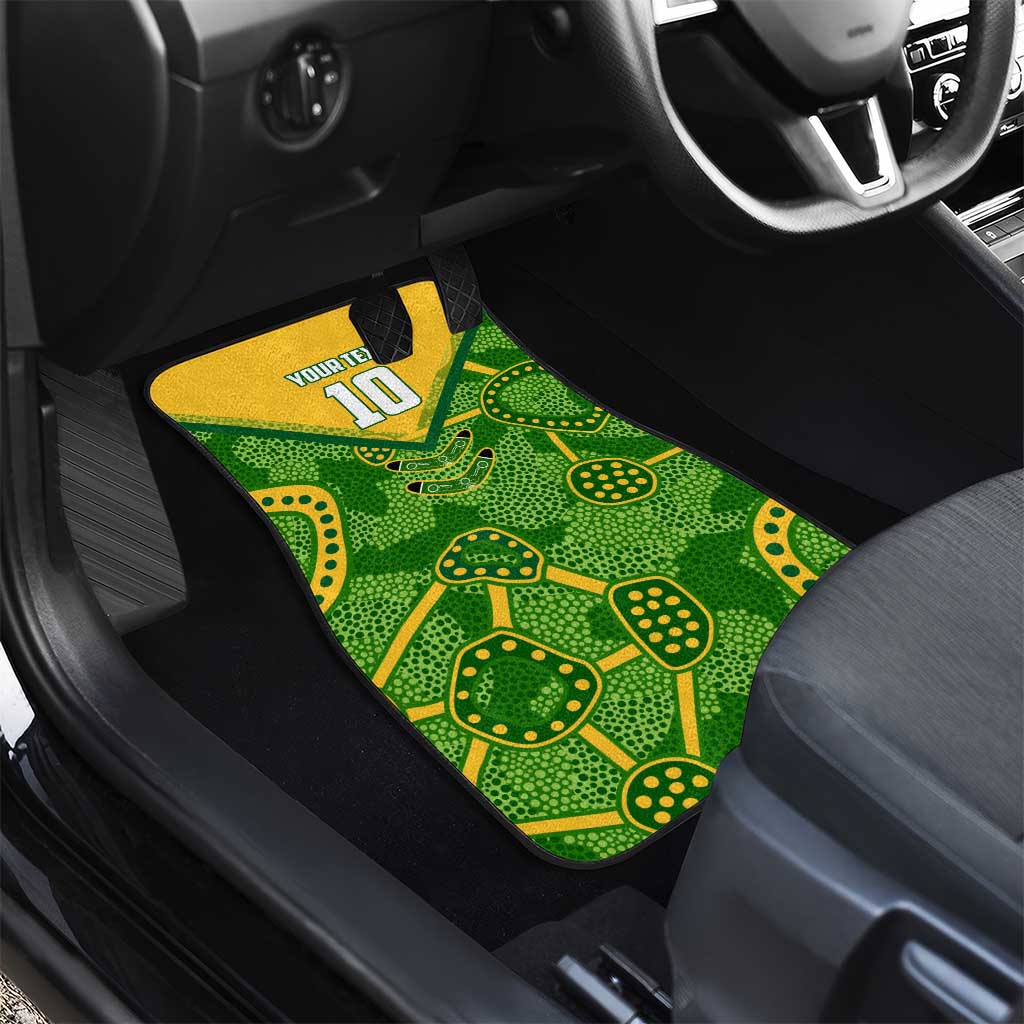 Personalized Australian Jackaroo Lawn Bowls Car Mats Kangaroo Athlete Indigenous Pattern Green Yellow Sports Mascot