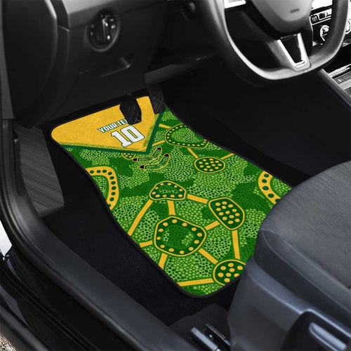 Personalized Australian Jackaroo Lawn Bowls Car Mats Kangaroo Athlete Indigenous Pattern Green Yellow Sports Mascot