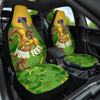 Personalized Australian Jackaroo Lawn Bowls Car Seat Cover Kangaroo Athlete Indigenous Pattern Green Yellow Sports Mascot