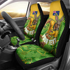 Personalized Australian Jackaroo Lawn Bowls Car Seat Cover Kangaroo Athlete Indigenous Pattern Green Yellow Sports Mascot