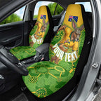 Personalized Australian Jackaroo Lawn Bowls Car Seat Cover Kangaroo Athlete Indigenous Pattern Green Yellow Sports Mascot