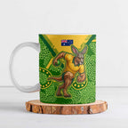 Personalized Australian Jackaroo Lawn Bowls Ceramic Mug Kangaroo Athlete Indigenous Pattern Green Yellow Sports Mascot