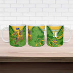 Personalized Australian Jackaroo Lawn Bowls Ceramic Mug Kangaroo Athlete Indigenous Pattern Green Yellow Sports Mascot