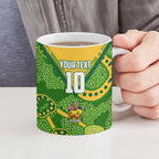 Personalized Australian Jackaroo Lawn Bowls Ceramic Mug Kangaroo Athlete Indigenous Pattern Green Yellow Sports Mascot