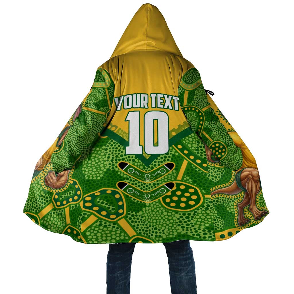 Personalized Australian Jackaroo Lawn Bowls Cloak Kangaroo Athlete Indigenous Pattern Green Yellow Sports Mascot