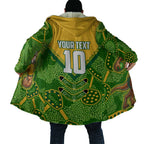 Personalized Australian Jackaroo Lawn Bowls Cloak Kangaroo Athlete Indigenous Pattern Green Yellow Sports Mascot