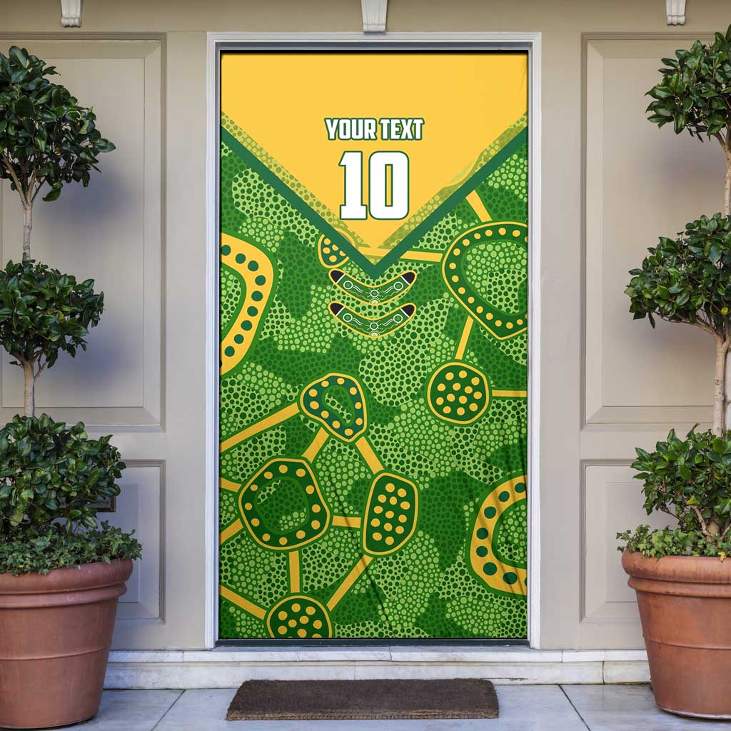 Personalized Australian Jackaroo Lawn Bowls Door Cover Kangaroo Athlete Indigenous Pattern Green Yellow Sports Mascot