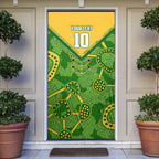 Personalized Australian Jackaroo Lawn Bowls Door Cover Kangaroo Athlete Indigenous Pattern Green Yellow Sports Mascot