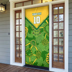 Personalized Australian Jackaroo Lawn Bowls Door Cover Kangaroo Athlete Indigenous Pattern Green Yellow Sports Mascot