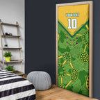 Personalized Australian Jackaroo Lawn Bowls Door Cover Kangaroo Athlete Indigenous Pattern Green Yellow Sports Mascot