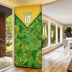 Personalized Australian Jackaroo Lawn Bowls Door Cover Kangaroo Athlete Indigenous Pattern Green Yellow Sports Mascot