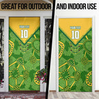 Personalized Australian Jackaroo Lawn Bowls Door Cover Kangaroo Athlete Indigenous Pattern Green Yellow Sports Mascot