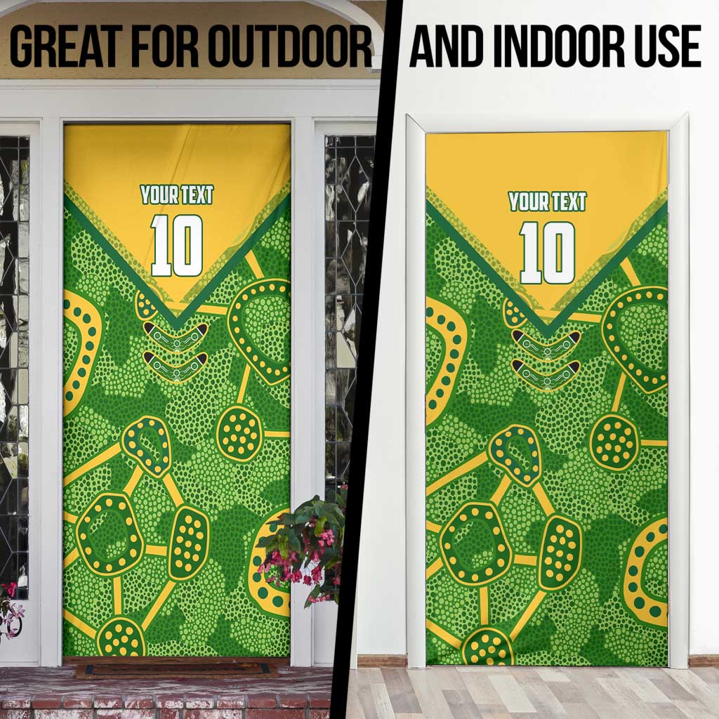 Personalized Australian Jackaroo Lawn Bowls Door Cover Kangaroo Athlete Indigenous Pattern Green Yellow Sports Mascot