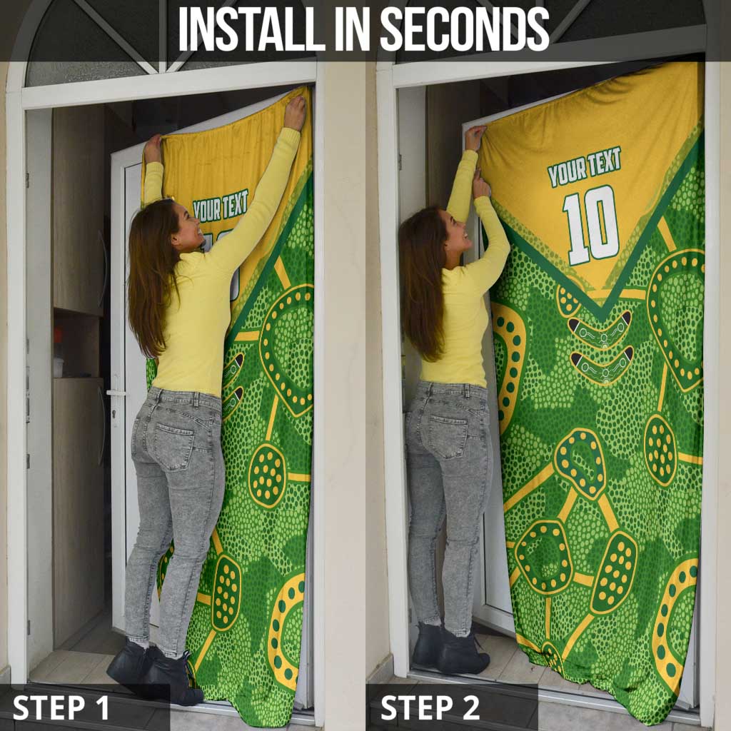 Personalized Australian Jackaroo Lawn Bowls Door Cover Kangaroo Athlete Indigenous Pattern Green Yellow Sports Mascot