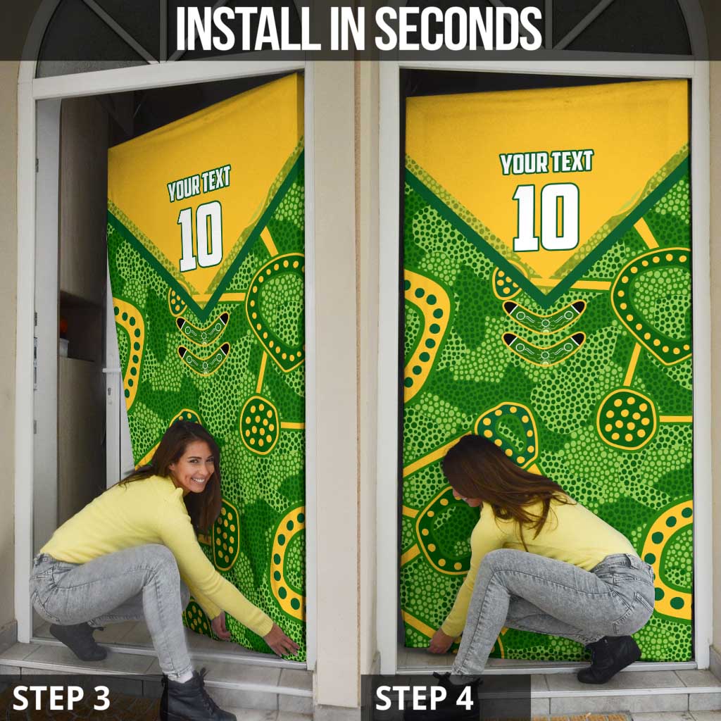 Personalized Australian Jackaroo Lawn Bowls Door Cover Kangaroo Athlete Indigenous Pattern Green Yellow Sports Mascot