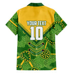 Personalized Australian Jackaroo Lawn Bowls Family Matching Off Shoulder Maxi Dress and Hawaiian Shirt Kangaroo Athlete Indigenous Pattern Green Yellow Sports Mascot