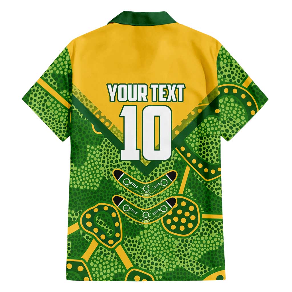 Personalized Australian Jackaroo Lawn Bowls Family Matching Off Shoulder Maxi Dress and Hawaiian Shirt Kangaroo Athlete Indigenous Pattern Green Yellow Sports Mascot
