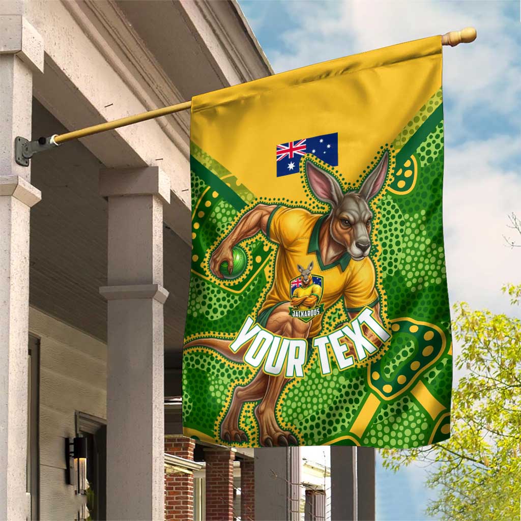 Personalized Australian Jackaroo Lawn Bowls Garden Flag Kangaroo Athlete Indigenous Pattern Green Yellow Sports Mascot